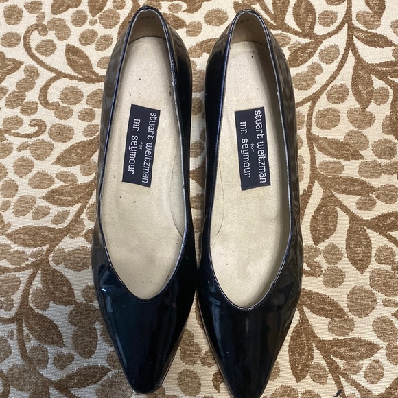 Stuart Weitzman black  Patten Leather heels with a little bling - Picture 2 of 5